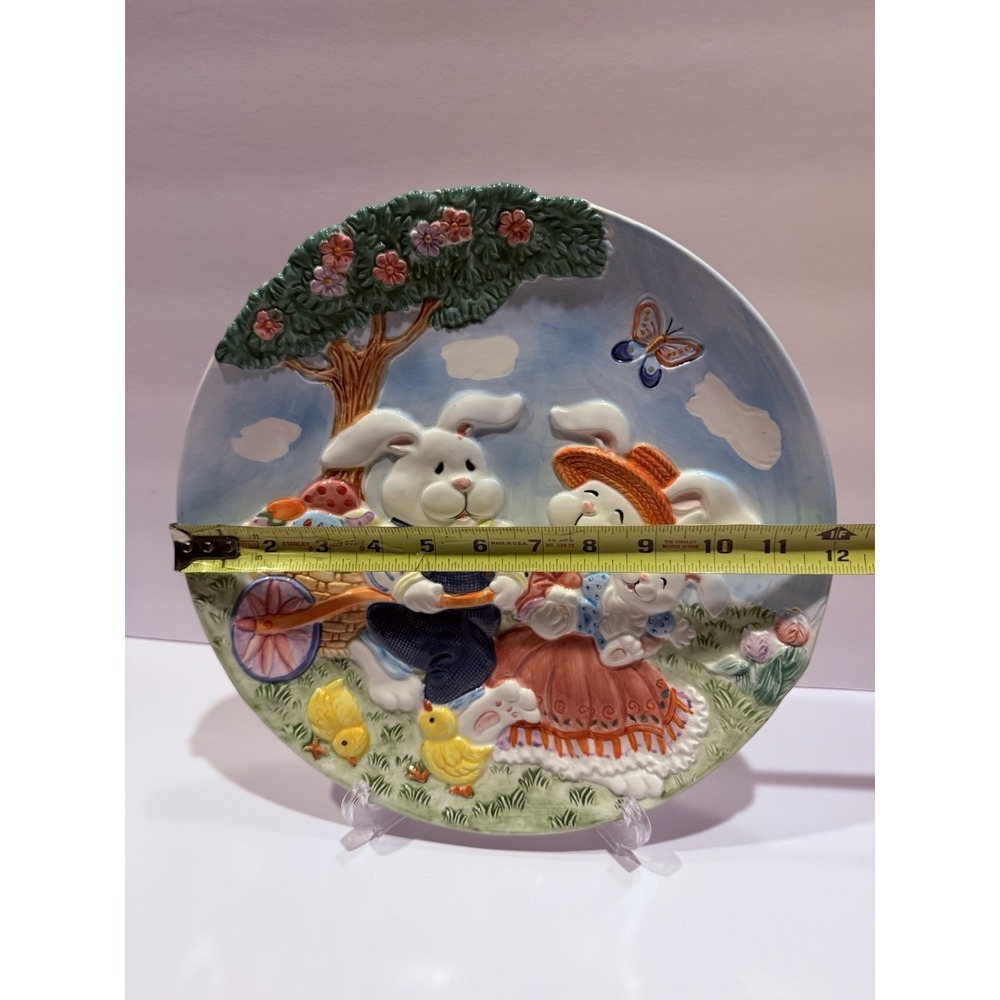 CKR Easter Bunny 12" Plate Embossed Rabbit Family Spring Decor - Picture 3 of 5